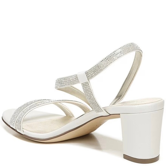 Naturalizer White Crystal Block Heel Evening Sandal 7 Wide - Perfect for Bridal - Picture 3 of 9